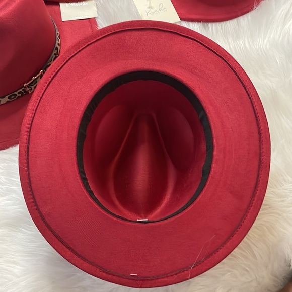 NEW BURGUNDY FASHION BRIM HAT LEOPARD ACCENT - Picture 7 of 10